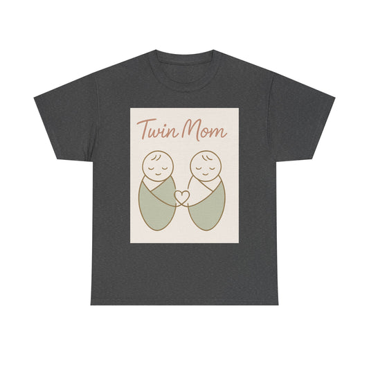 Twin Mom Heavy Cotton Tee - Cute Matching Design for Mothers