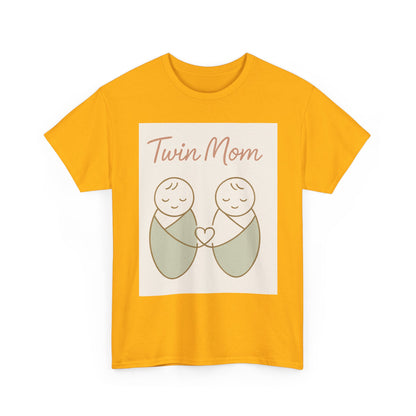 Twin Mom Heavy Cotton Tee - Cute Matching Design for Mothers
