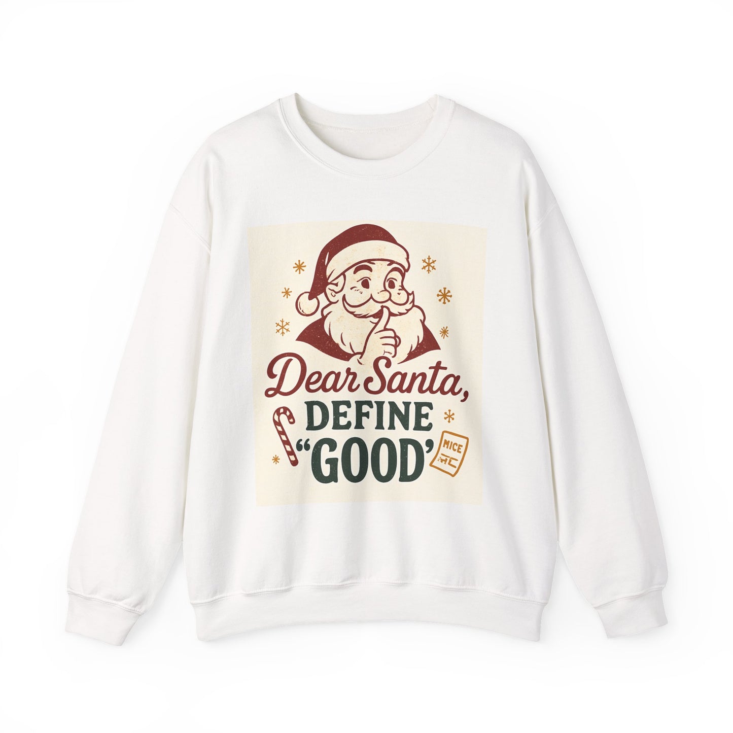Christmas Sweatshirt – "Dear Santa, Define 'Good'" Retro Santa Holiday Crewneck
