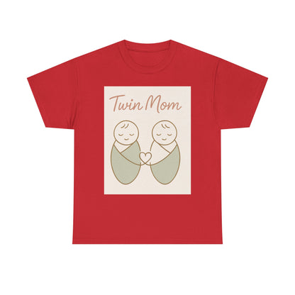 Twin Mom Heavy Cotton Tee - Cute Matching Design for Mothers