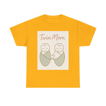 Twin Mom Heavy Cotton Tee - Cute Matching Design for Mothers
