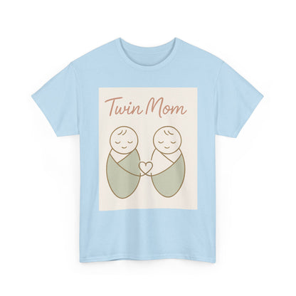 Twin Mom Heavy Cotton Tee - Cute Matching Design for Mothers