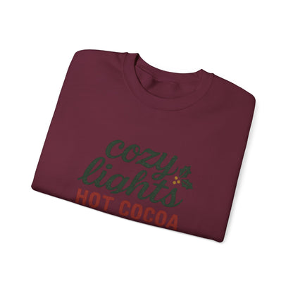 Cozy Lights Holiday Sweatshirt — "Cozy Lights Hot Cocoa & Carols" Christmas Crewneck