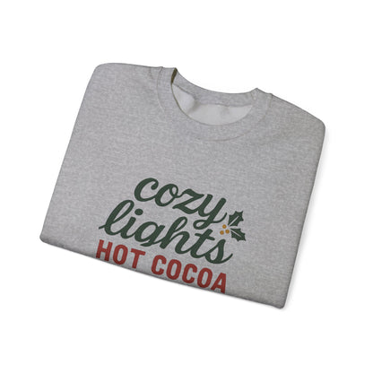 Cozy Lights Holiday Sweatshirt — "Cozy Lights Hot Cocoa & Carols" Christmas Crewneck