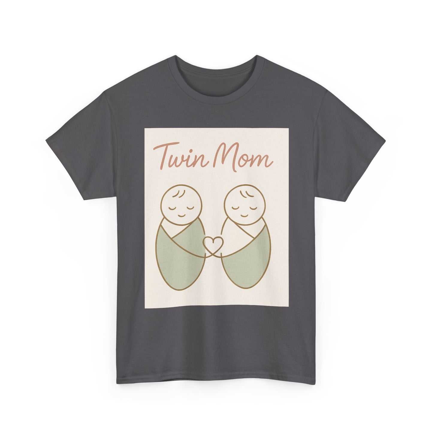 Twin Mom Heavy Cotton Tee - Cute Matching Design for Mothers