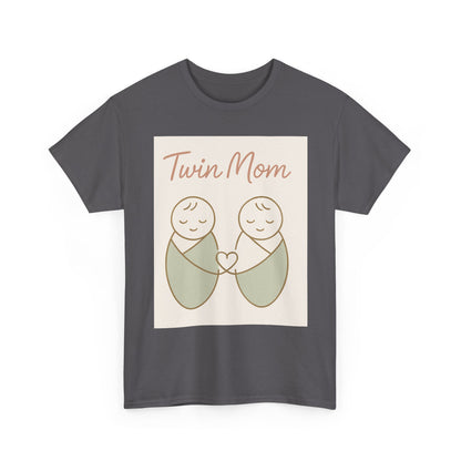 Twin Mom Heavy Cotton Tee - Cute Matching Design for Mothers
