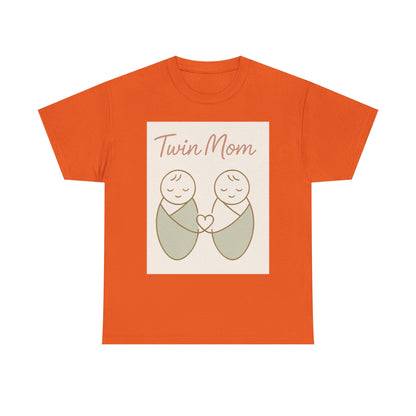 Twin Mom Heavy Cotton Tee - Cute Matching Design for Mothers