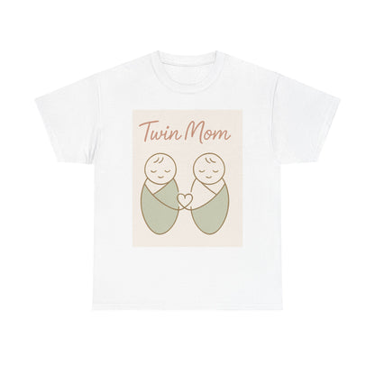 Twin Mom Heavy Cotton Tee - Cute Matching Design for Mothers