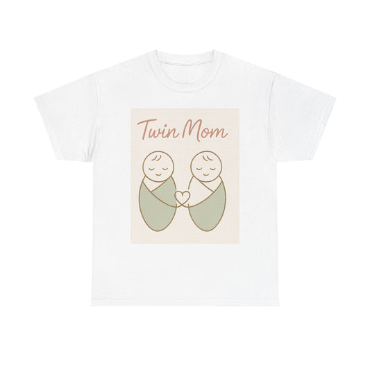 Twin Mom Heavy Cotton Tee - Cute Matching Design for Mothers