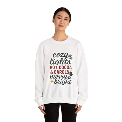 Cozy Lights Holiday Sweatshirt — "Cozy Lights Hot Cocoa & Carols" Christmas Crewneck