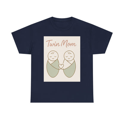 Twin Mom Heavy Cotton Tee - Cute Matching Design for Mothers