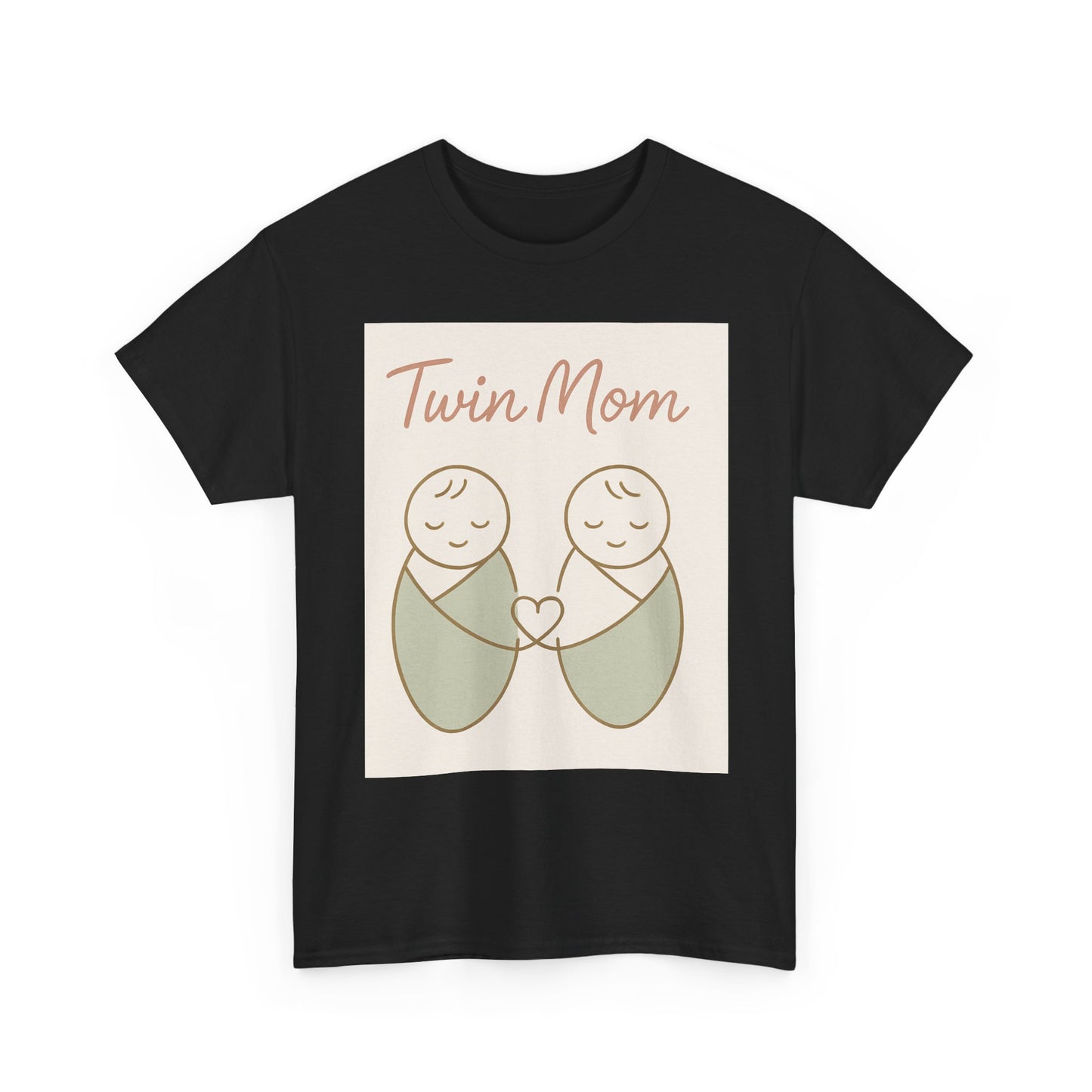 Twin Mom Heavy Cotton Tee - Cute Matching Design for Mothers