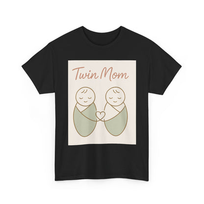 Twin Mom Heavy Cotton Tee - Cute Matching Design for Mothers