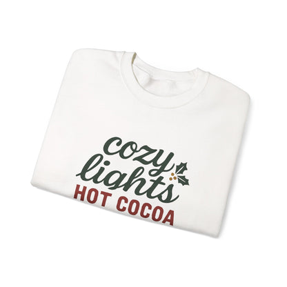 Cozy Lights Holiday Sweatshirt — "Cozy Lights Hot Cocoa & Carols" Christmas Crewneck
