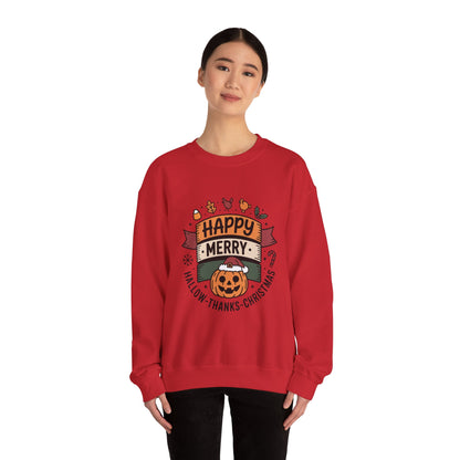 Festive Unisex Crewneck Sweatshirt - Happy Merry Holidays Design
