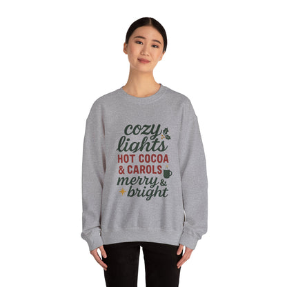 Cozy Lights Holiday Sweatshirt — "Cozy Lights Hot Cocoa & Carols" Christmas Crewneck
