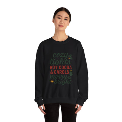 Cozy Lights Holiday Sweatshirt — "Cozy Lights Hot Cocoa & Carols" Christmas Crewneck