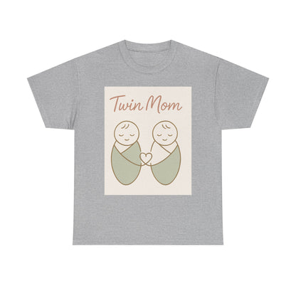 Twin Mom Heavy Cotton Tee - Cute Matching Design for Mothers