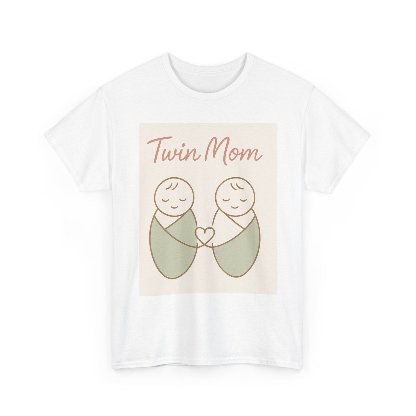 Twin Mom Heavy Cotton Tee - Cute Matching Design for Mothers