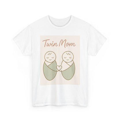 Twin Mom Heavy Cotton Tee - Cute Matching Design for Mothers