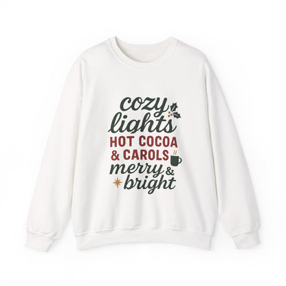 Cozy Lights Holiday Sweatshirt — "Cozy Lights Hot Cocoa & Carols" Christmas Crewneck