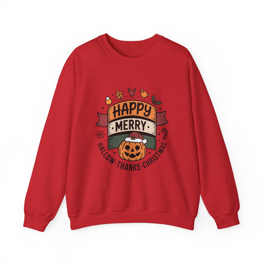 Festive Unisex Crewneck Sweatshirt - Happy Merry Holidays Design