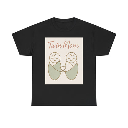 Twin Mom Heavy Cotton Tee - Cute Matching Design for Mothers