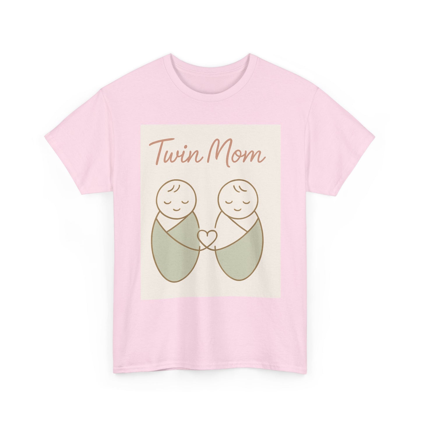 Twin Mom Heavy Cotton Tee - Cute Matching Design for Mothers