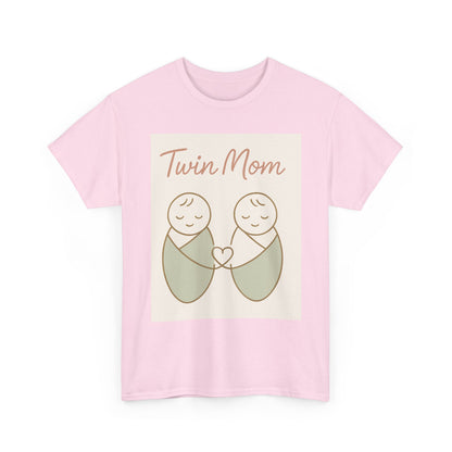 Twin Mom Heavy Cotton Tee - Cute Matching Design for Mothers