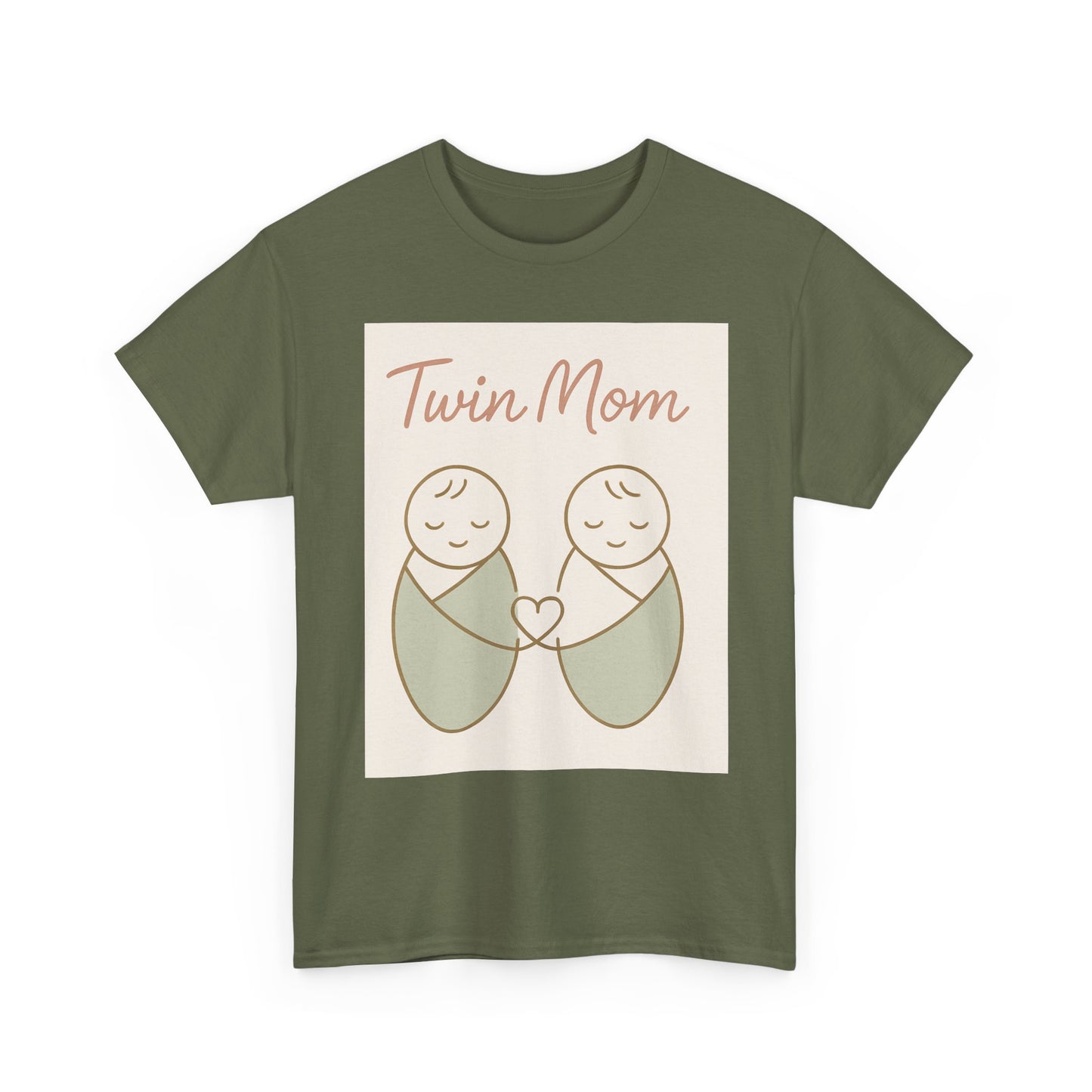 Twin Mom Heavy Cotton Tee - Cute Matching Design for Mothers