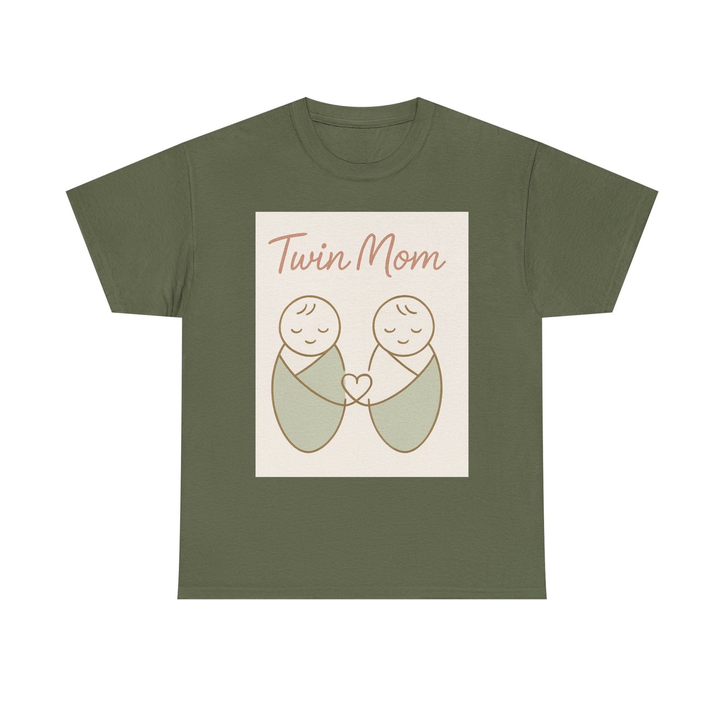 Twin Mom Heavy Cotton Tee - Cute Matching Design for Mothers