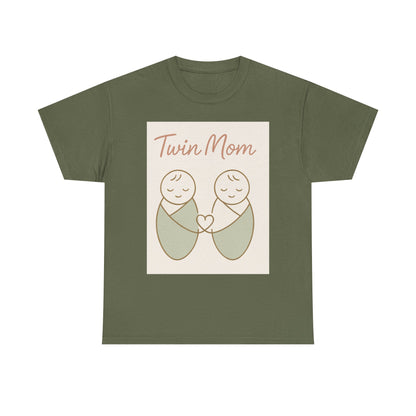 Twin Mom Heavy Cotton Tee - Cute Matching Design for Mothers