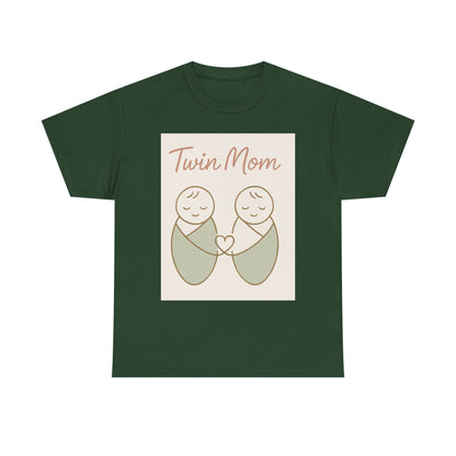 Twin Mom Heavy Cotton Tee - Cute Matching Design for Mothers