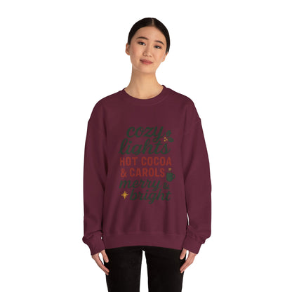 Cozy Lights Holiday Sweatshirt — "Cozy Lights Hot Cocoa & Carols" Christmas Crewneck