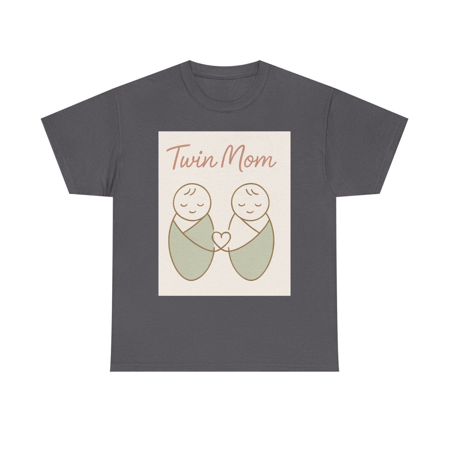 Twin Mom Heavy Cotton Tee - Cute Matching Design for Mothers