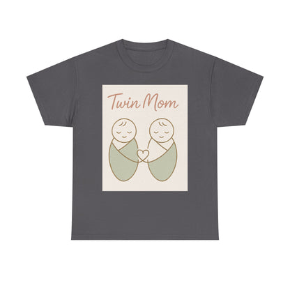 Twin Mom Heavy Cotton Tee - Cute Matching Design for Mothers
