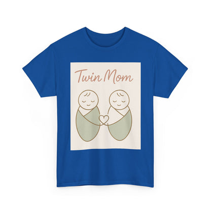 Twin Mom Heavy Cotton Tee - Cute Matching Design for Mothers