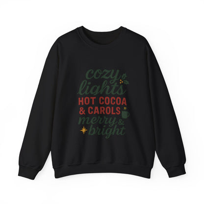 Cozy Lights Holiday Sweatshirt — "Cozy Lights Hot Cocoa & Carols" Christmas Crewneck
