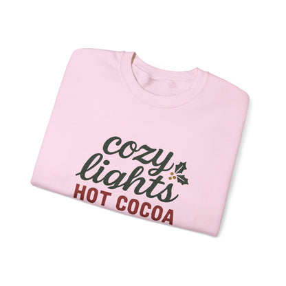 Cozy Lights Holiday Sweatshirt — "Cozy Lights Hot Cocoa & Carols" Christmas Crewneck