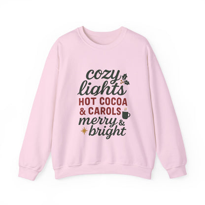 Cozy Lights Holiday Sweatshirt — "Cozy Lights Hot Cocoa & Carols" Christmas Crewneck