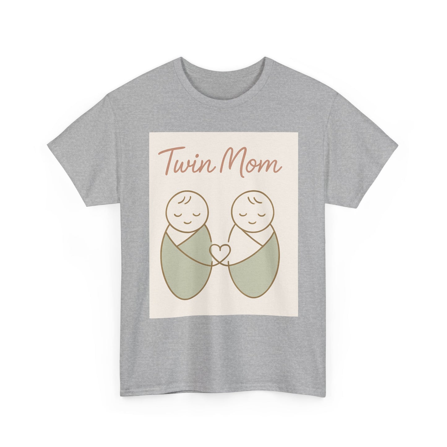 Twin Mom Heavy Cotton Tee - Cute Matching Design for Mothers