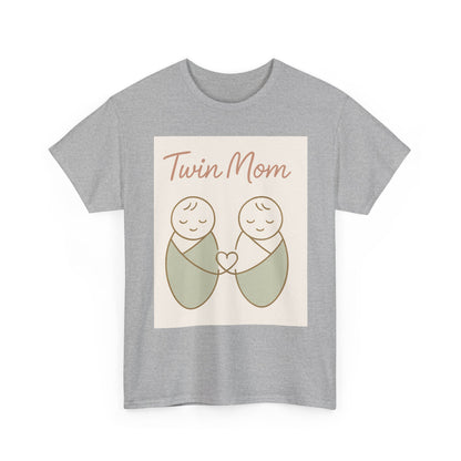 Twin Mom Heavy Cotton Tee - Cute Matching Design for Mothers
