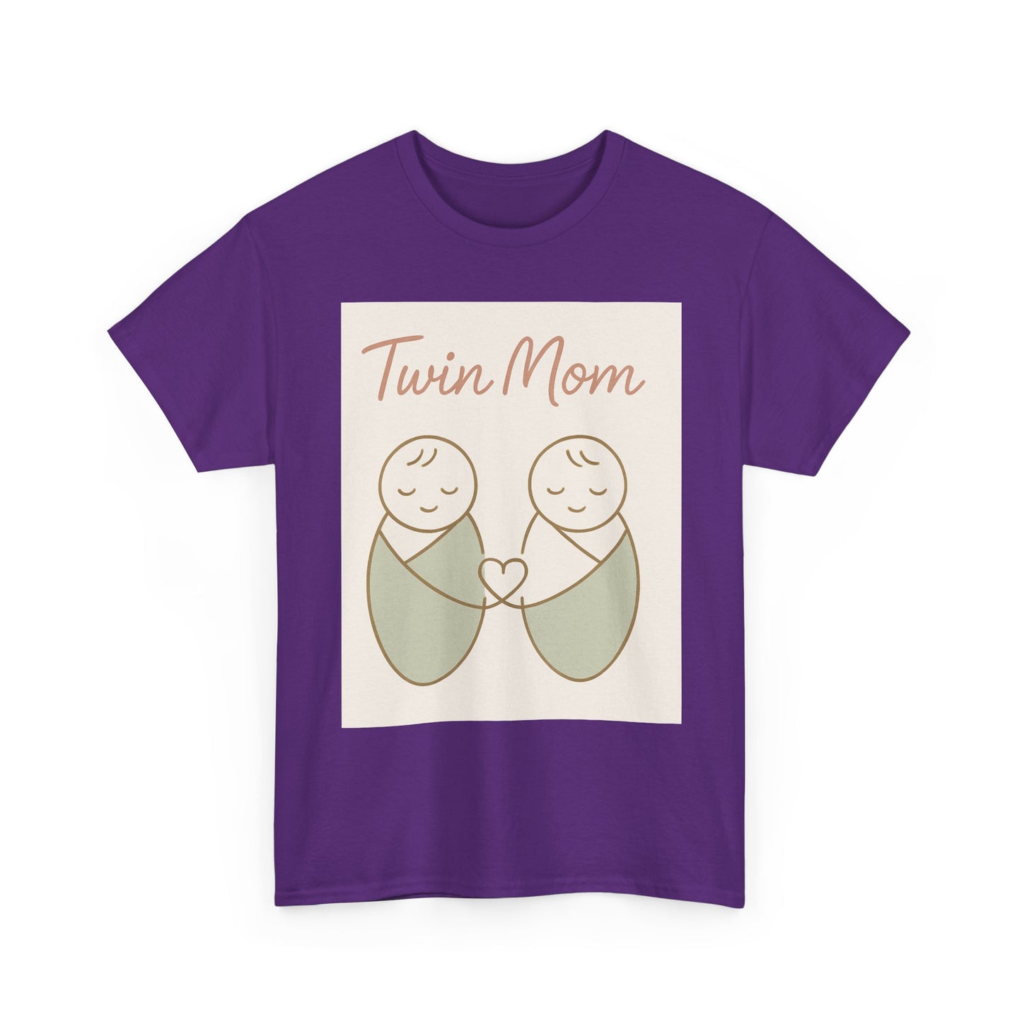Twin Mom Heavy Cotton Tee - Cute Matching Design for Mothers