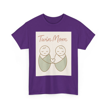 Twin Mom Heavy Cotton Tee - Cute Matching Design for Mothers