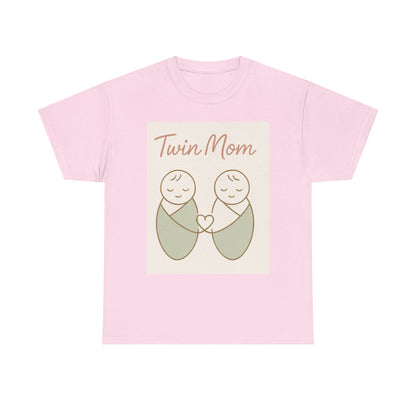 Twin Mom Heavy Cotton Tee - Cute Matching Design for Mothers