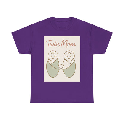 Twin Mom Heavy Cotton Tee - Cute Matching Design for Mothers