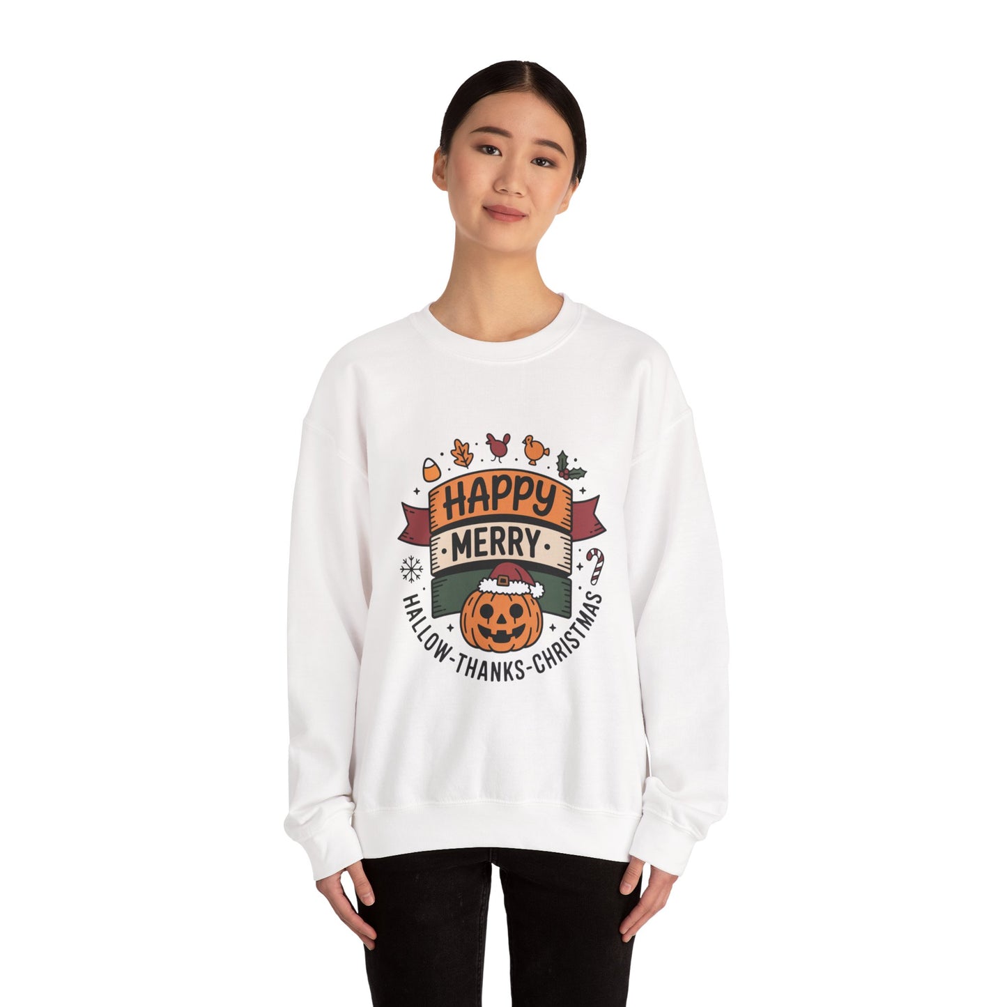 Festive Unisex Crewneck Sweatshirt - Happy Merry Holidays Design